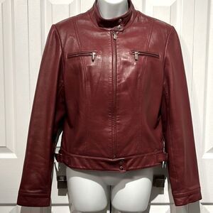 Hugo Buscati Maroon‎ Leather Moto Biker Jacket Size S